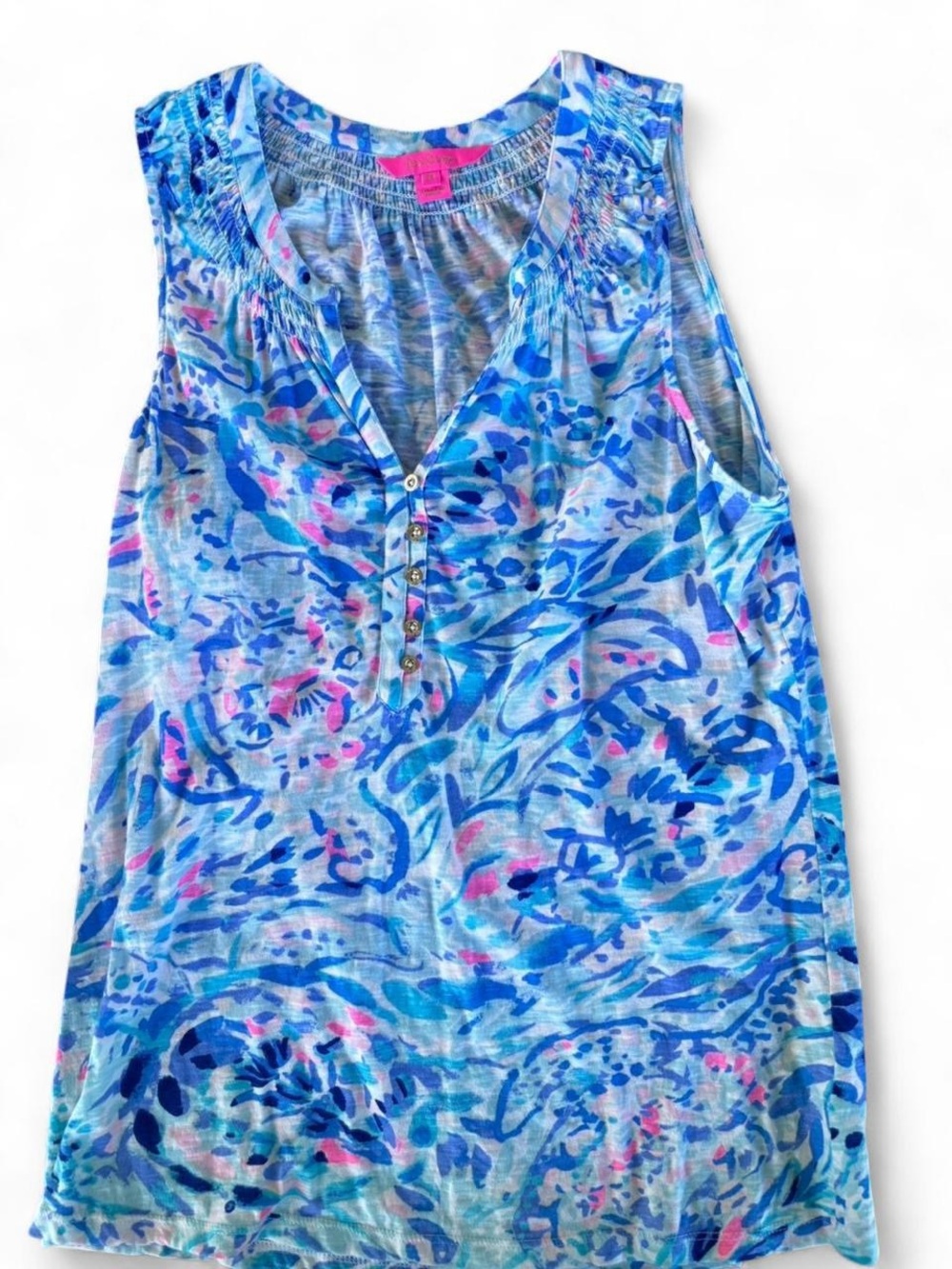Sleeveless Blue Tropical Print Tank Top